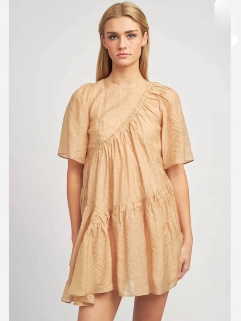 “EN SAISON” Dee Dee Asymmetrical Shimmer Stripe Tiered Dress